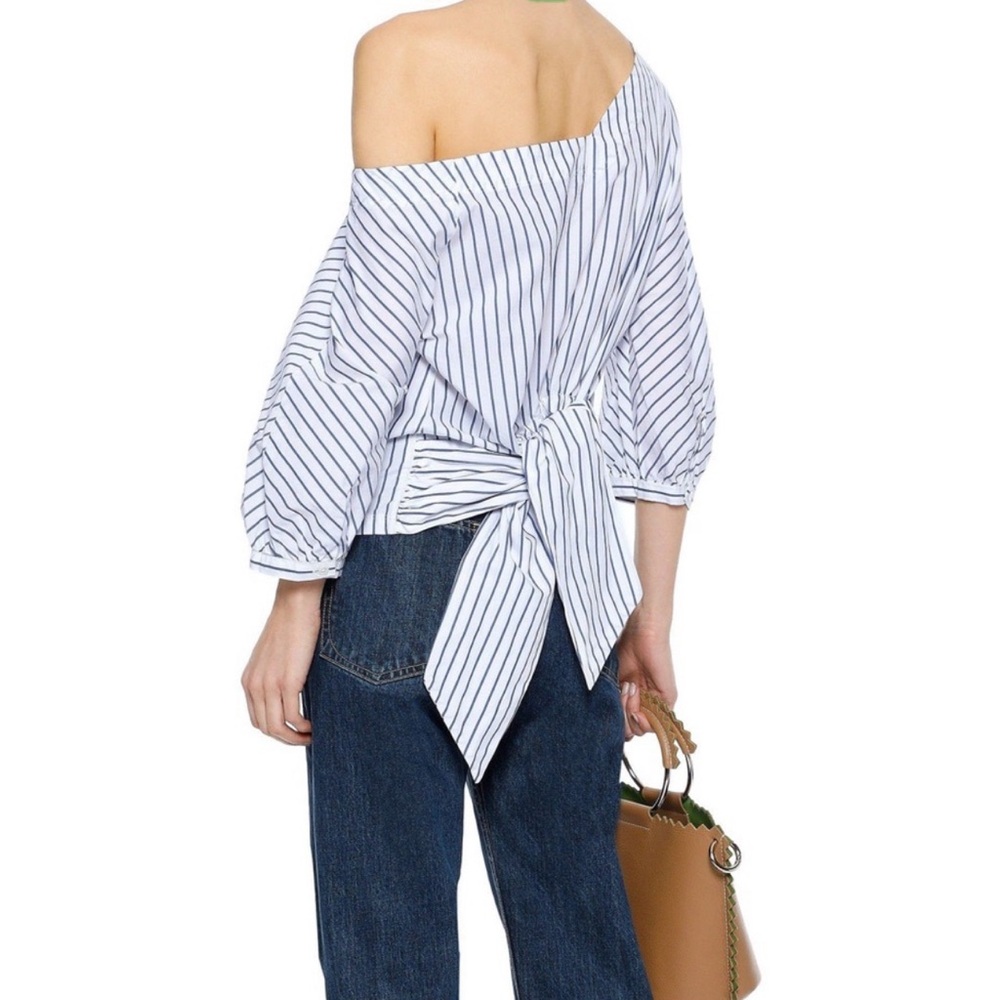 Frame Off-the-shoulder Tie-back Striped Poplin Top